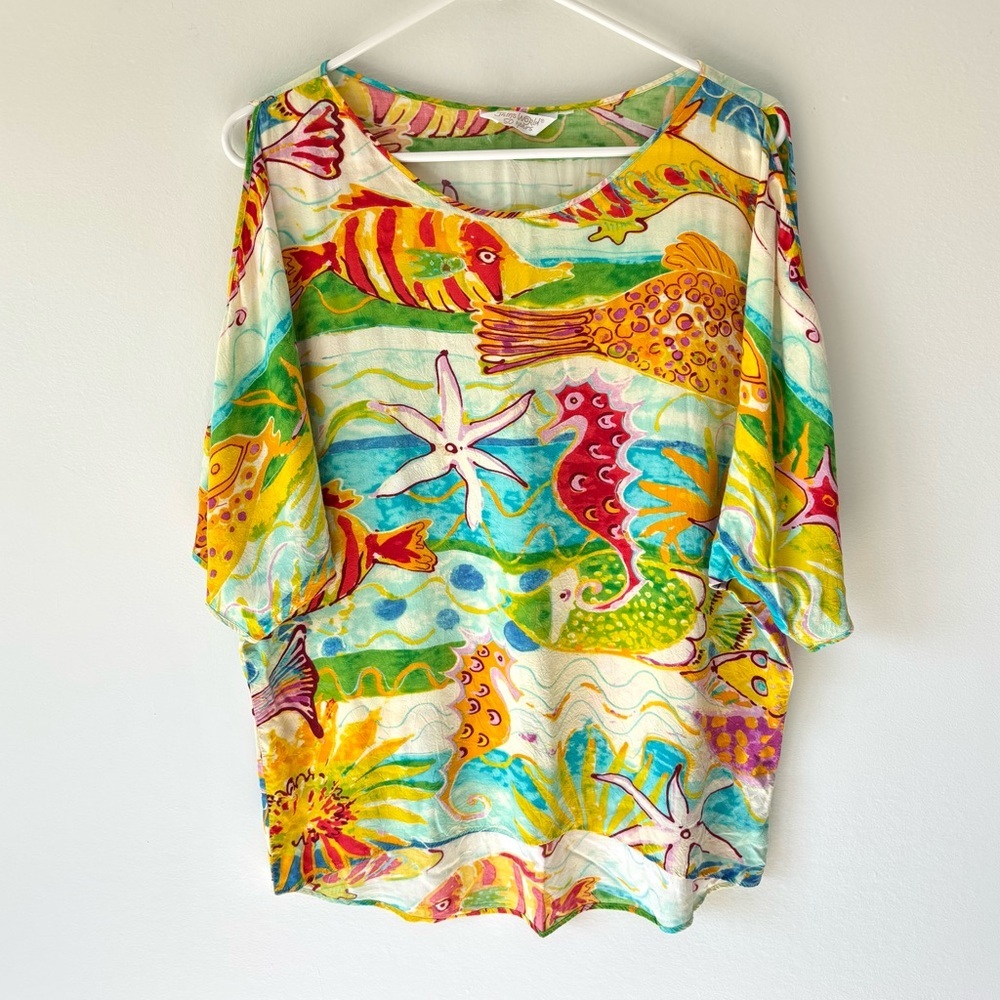 Jams World 50 Years Creatures of the Sea Tropical Cold Shoulder Top Fish Ocean